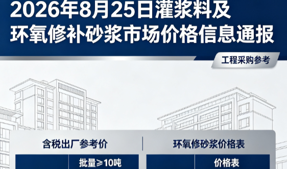 畅好乡2026年8月25日灌浆料及环氧修补砂浆市场价格信息通报